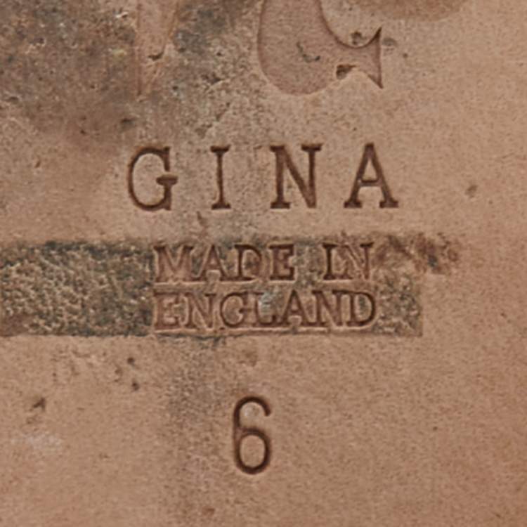 Pre Owned Gina Green Croc Embossed Leather Crystal Embellished Flat Slides Size 39