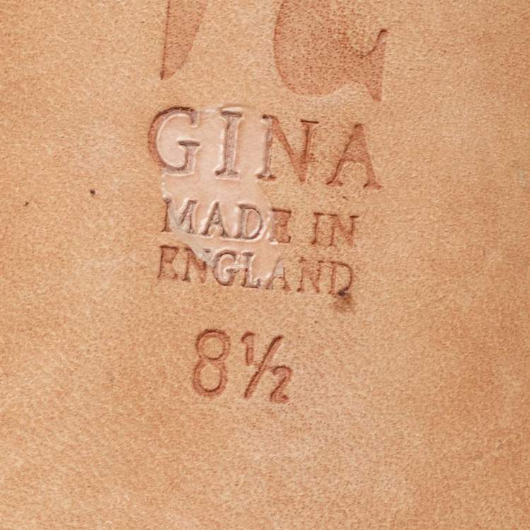 Pre Owned Gina Olive Green Croc Embossed Patent Leather Crystal Embellished Slide Sandals Size 41.5