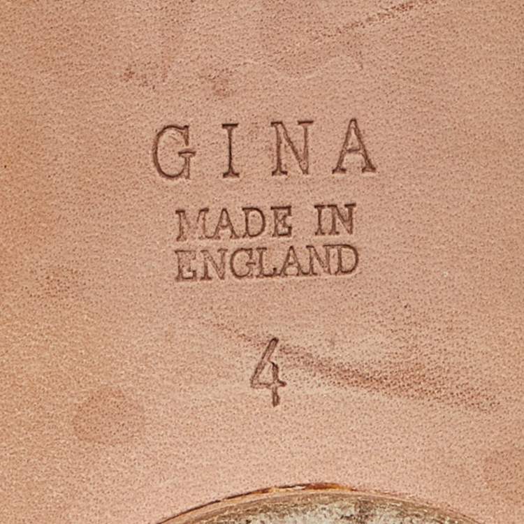 Pre Owned Gina Silver Leather Crystal Embellished Flat Slides Size 37