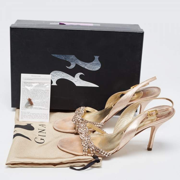 مملوكة مسبقًا Gina Pink Texture Suede Crystal Slingback Sandals Size 39