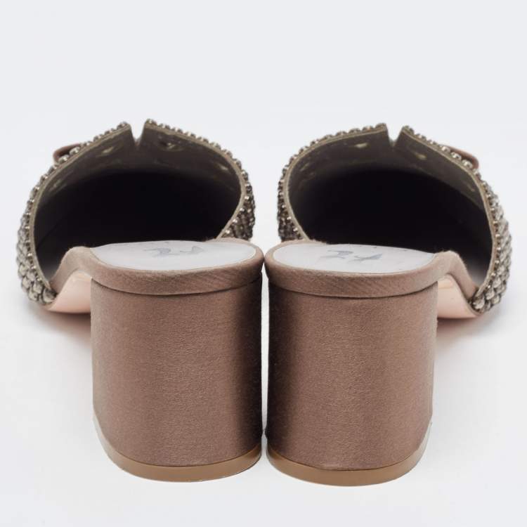 مملوكة مسبقًا Gina Brown Satin Crystal Embellished Mules Size 39.5