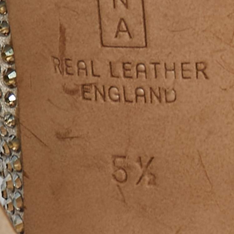 Pre Owned Gina Beige Crystal Embellished Satin Slingback Sandals Size 38.5