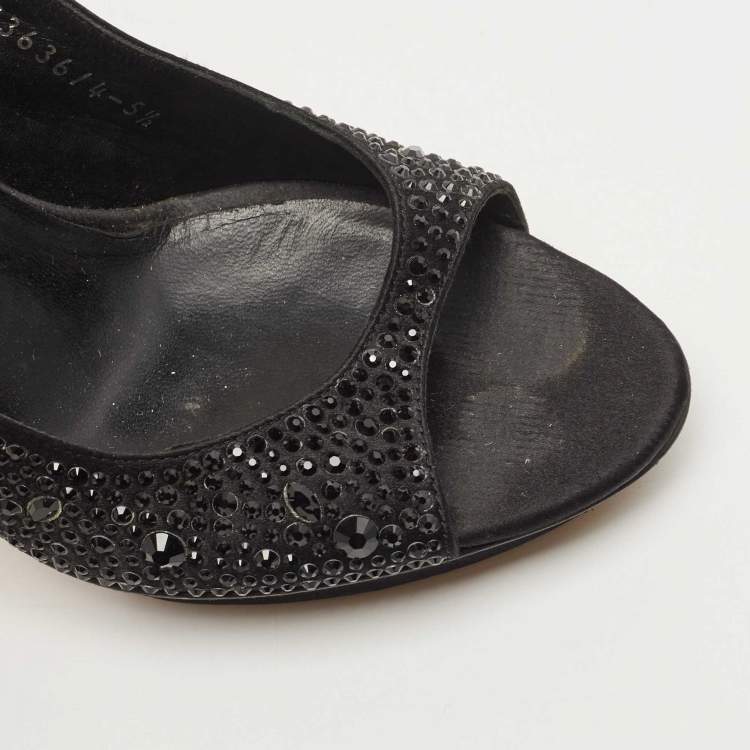 مملوكة مسبقًا Gina Black Crystal Embellished Satin Slingback Sandals Size 38.5