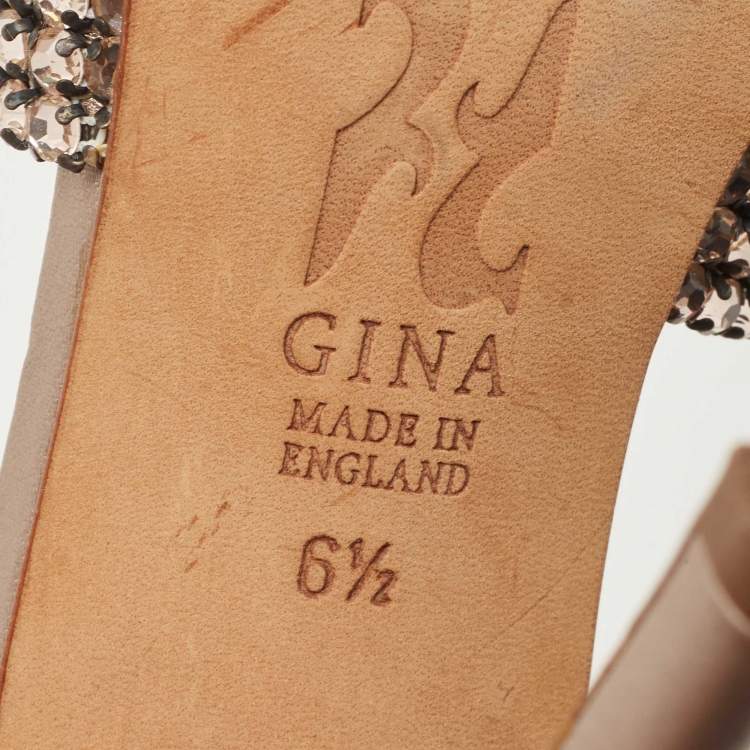 Pre Owned Gina  metallic Bronze Leather Crystal Embellished Sandals Size 39.5