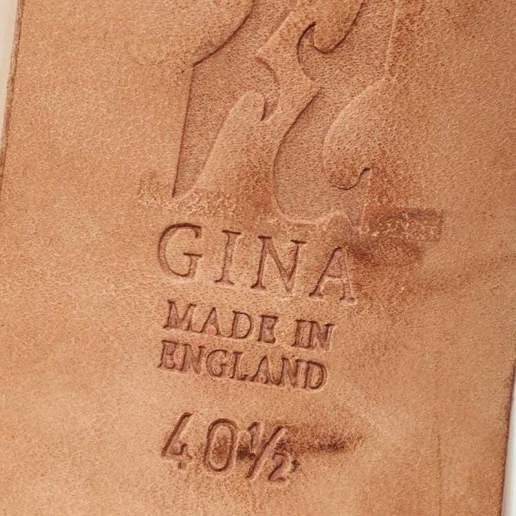 Pre Owned Gina Beige Crystals Embellished Leather Loren Slides Size 40.5