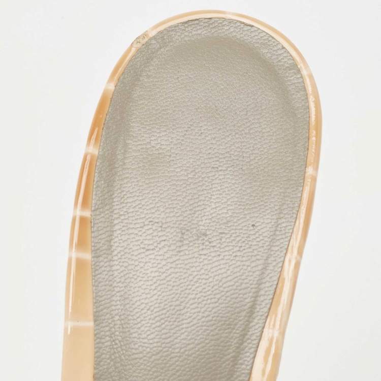 Pre Owned Gina Beige Croc Embossed Crystals Embellished Loren Slides Size 40