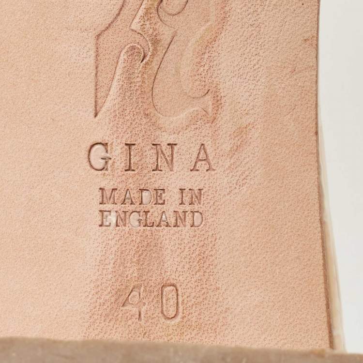 Pre Owned Gina Beige Croc Embossed Crystals Embellished Loren Slides Size 40