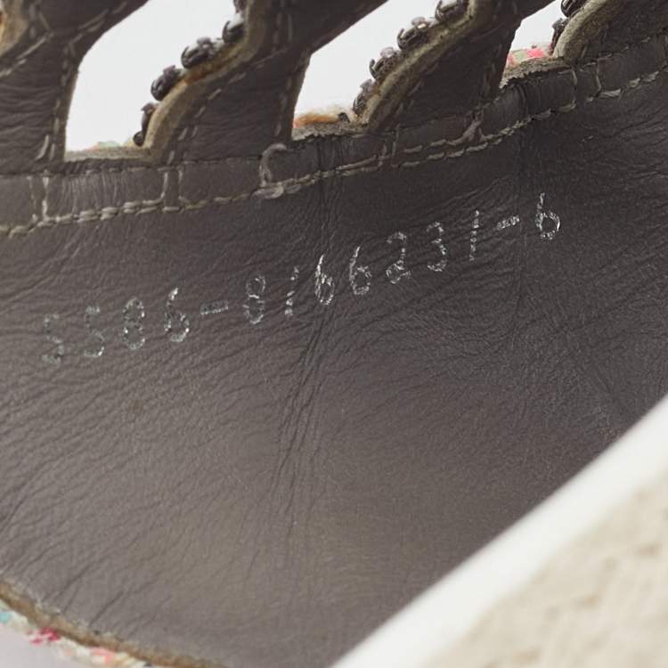 مملوكة مسبقًا Gina Pink Tweed Crystal Embellished Espadrille Flat Slides Size 39