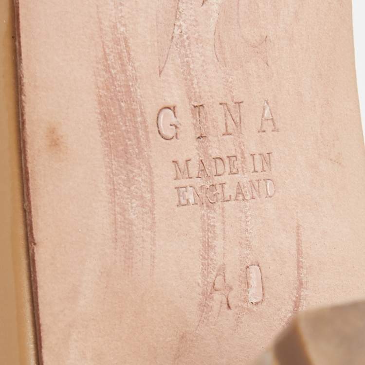 Pre Owned Gina Pink/Beige Crystal Embellished Leather Slide Sandals Size 40