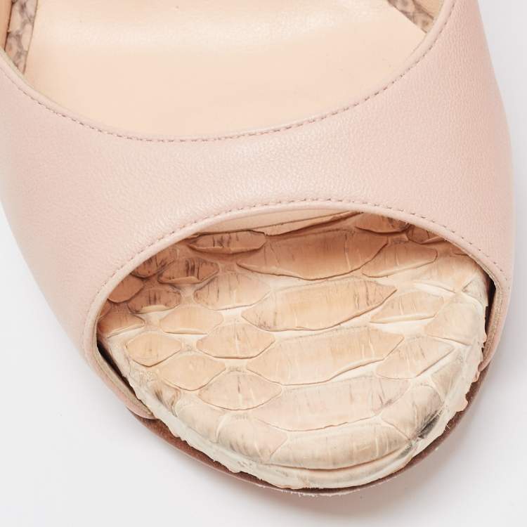 Pre Owned Gina Pink Leather and Python Slingback Open Toe Pumps Size 38  