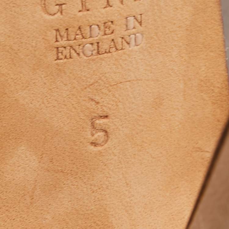 Pre Owned Gina Beige Leather and Crystal Embellished Slides Size 38