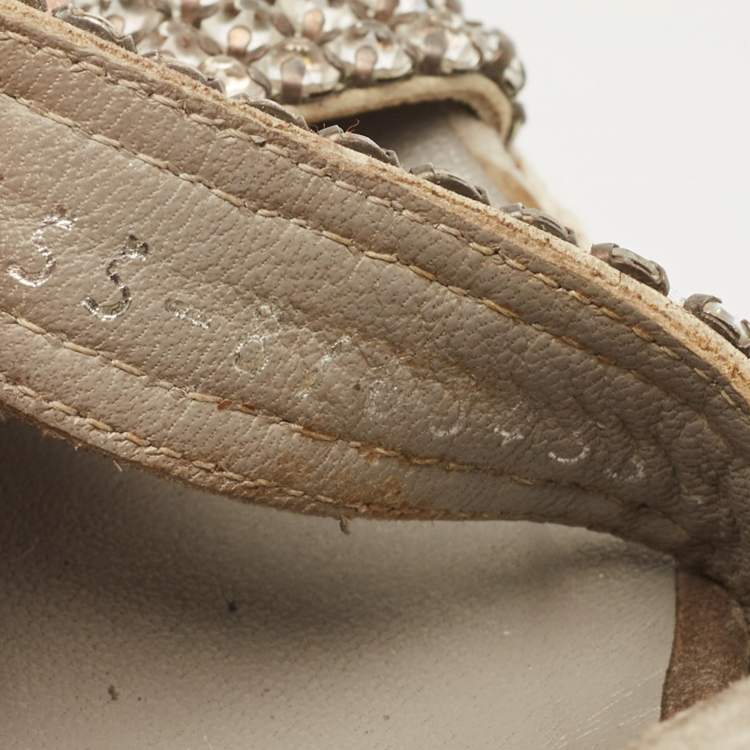مملوكة مسبقًا Gina Grey Suede Crystal Embellished Open Toe Espadrille Sandals Size 38