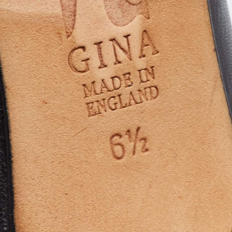 Pre Owned Gina Black Leather Embellished Pumps Size 39.5