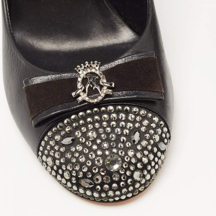 Pre Owned Gina Black Leather Embellished Pumps Size 39.5