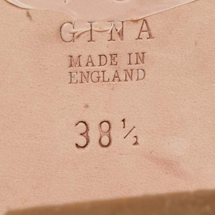 Pre Owned Gina Olive Green Croc Embossed Leather Crystal Embellished Loren Slide Sandals Size 38.5