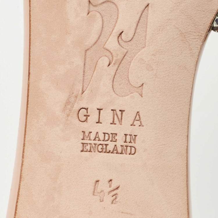 مملوكة مسبقًا Gina Silver Leather Crystal Embellished Slides Size 37.5