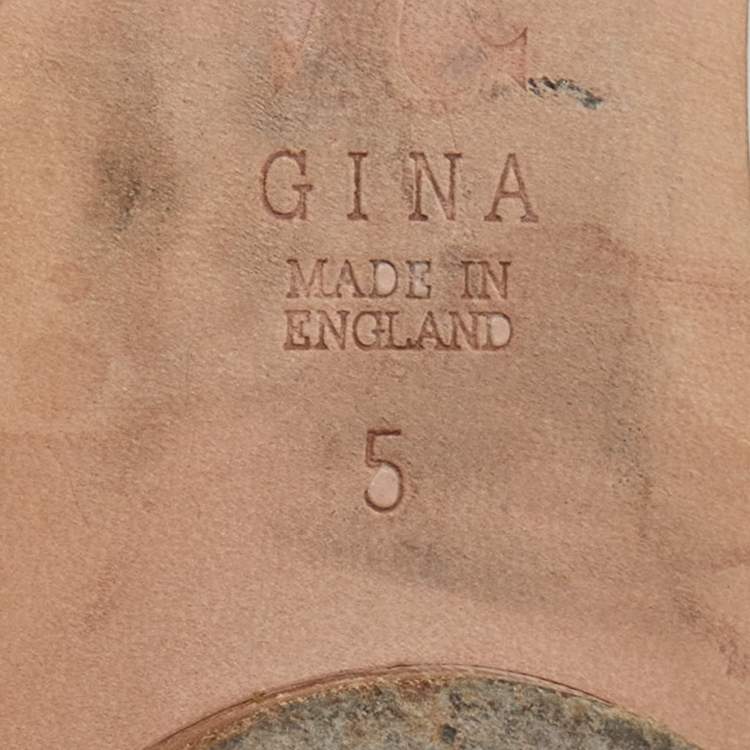 Pre Owned Gina Pale Grey Leather Crystal Embellished Thong Flat Slides Size 38