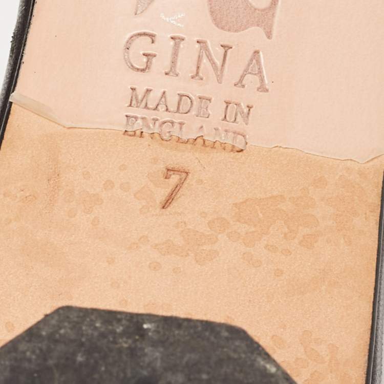 Pre Owned Gina Black Leather Crystal Embellished Heel Slides Size 40