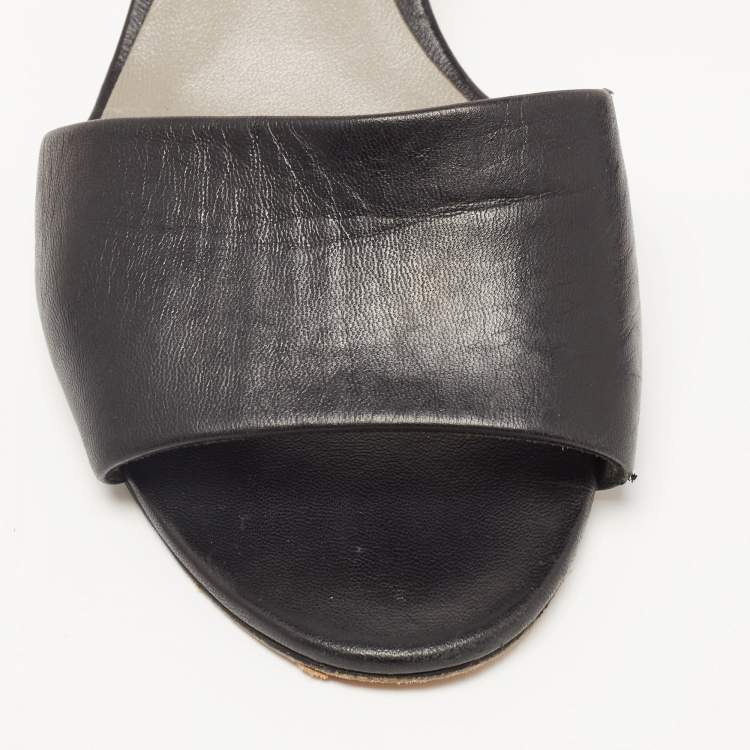 Pre Owned Gina Black Leather Crystal Embellished Heel Slides Size 40