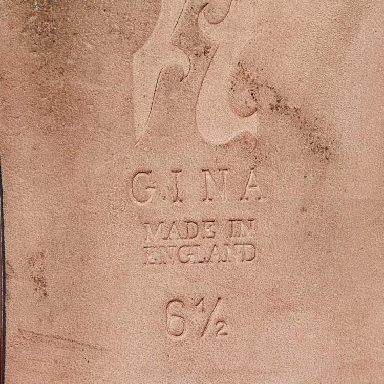 Pre Owned Gina Red Crystal Embellished Leather Flat Slides Size 39.5