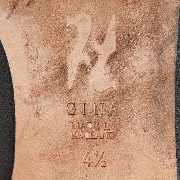 Pre Owned Gina Black Crystal Embellished Satin Ballet Flats Size 37.5