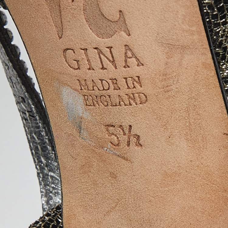 Pre Owned Gina Two Tone Crystal Embellished Embroidered Fabric Slingback Sandals Size 38.5