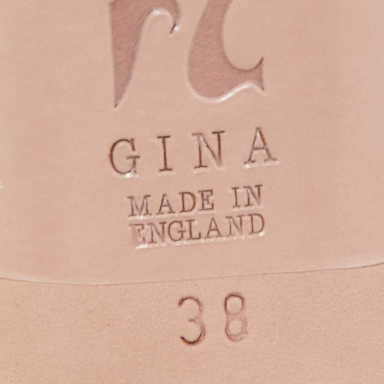 Pre Owned Gina Silver/Grey Leather Crystal Embellished Slide Sandals Size 38