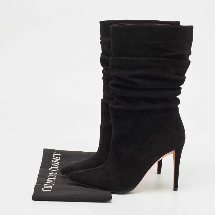 Pre Owned Gina Black Suede Mid Calf Pointed Toe Booties Size 36.5