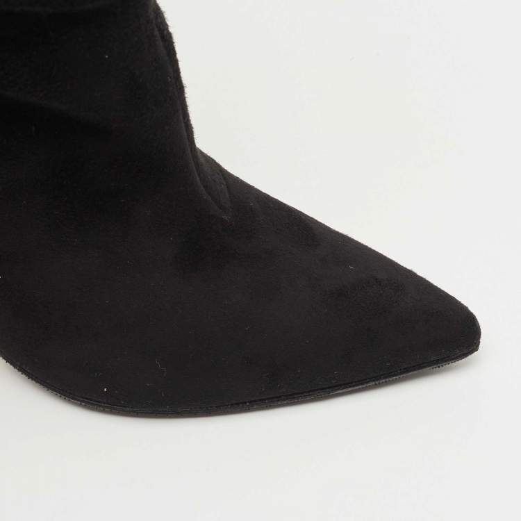 Pre Owned Gina Black Suede Mid Calf Pointed Toe Booties Size 36.5