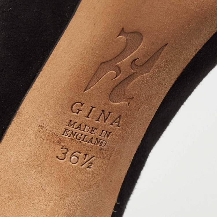 Pre Owned Gina Black Suede Mid Calf Pointed Toe Booties Size 36.5