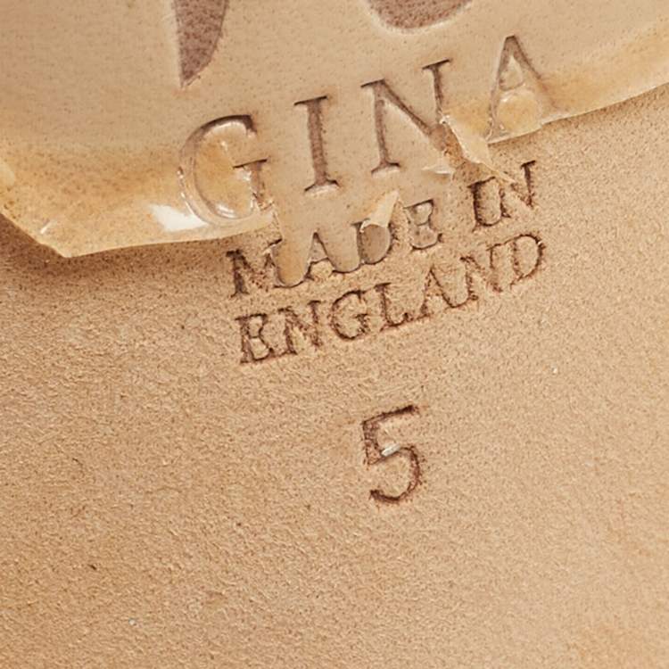 Pre Owned Gina Beige Leather Crystal Embellished Bow Slide Sandals Size 38