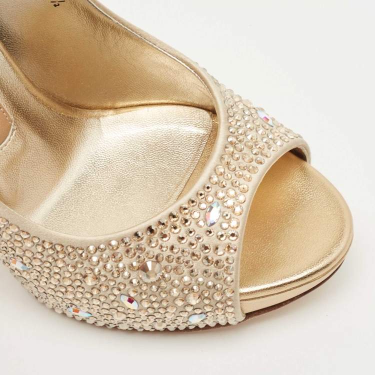Pre Owned Gina Gold Satin Crystal Embellished Pumps 36.5