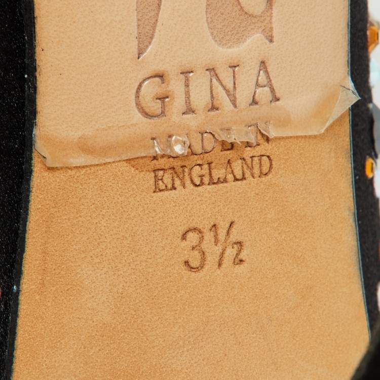 Pre Owned Gina Black Satin Crystal Embellished Pumps Size 36.5
