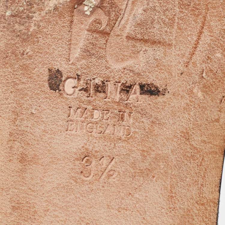 Pre Owned Gina Metallic/Navy Blue Crystal Embellished Leather Thong Flat Slides Size 36.5