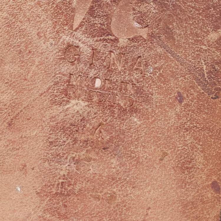 Pre Owned Gina Silver Leather Crystal Embellished Flat Slides Size 37