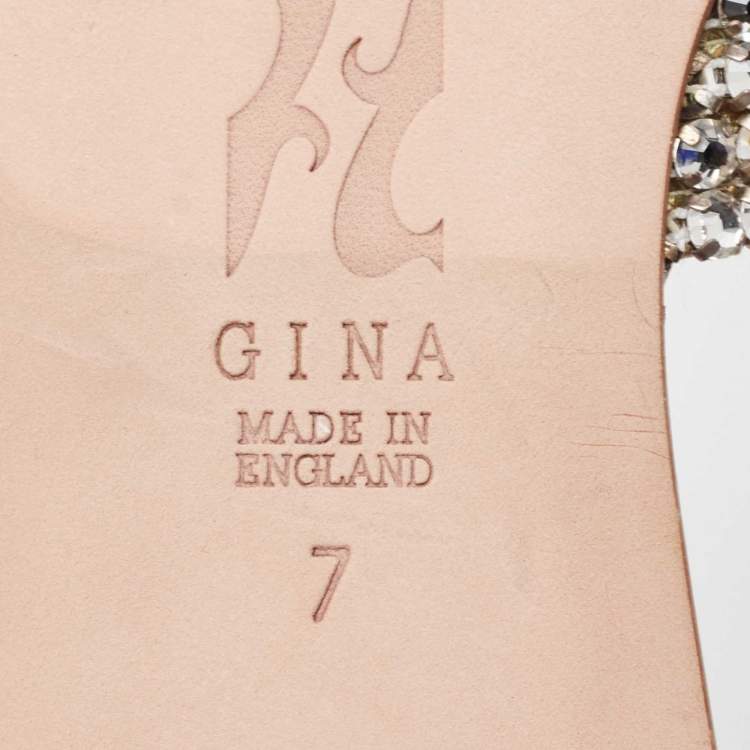 Pre Owned Gina Gold Crystal Embellished Leather Strappy Flat Slides Size 40