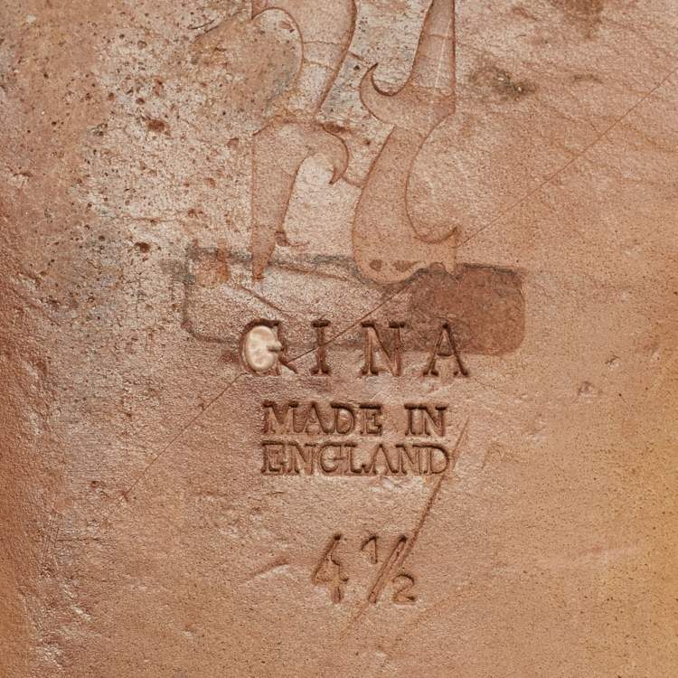 Pre Owned Gina Pink Crystal Embellished Leather Flat Slides Size 37.5