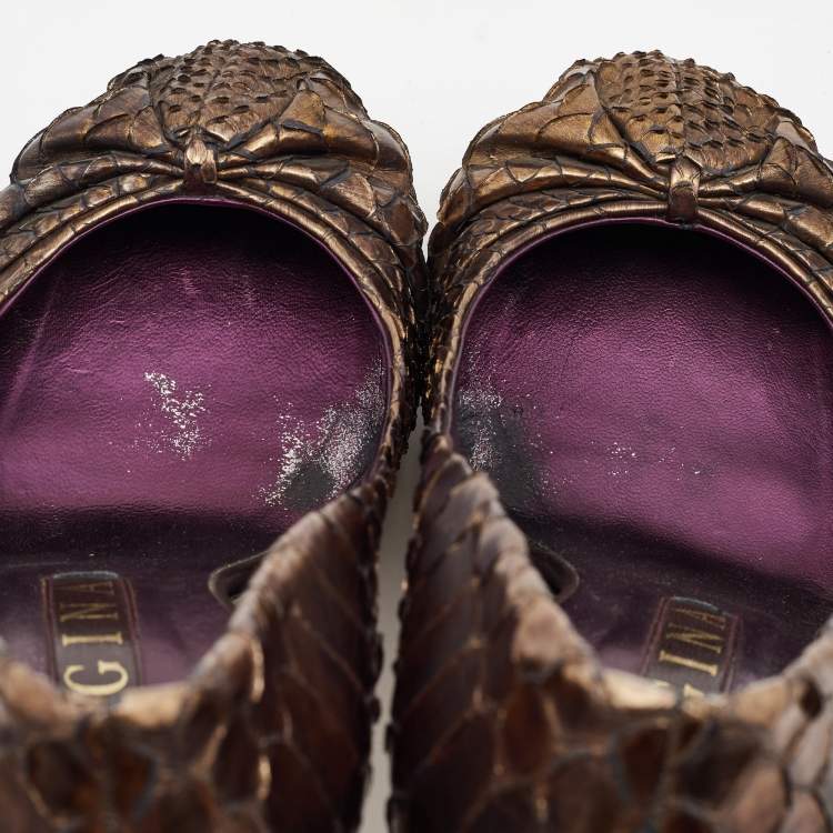 Pre Owned Gina Metallic Brown Python Elle Platform Pumps Size 39.5