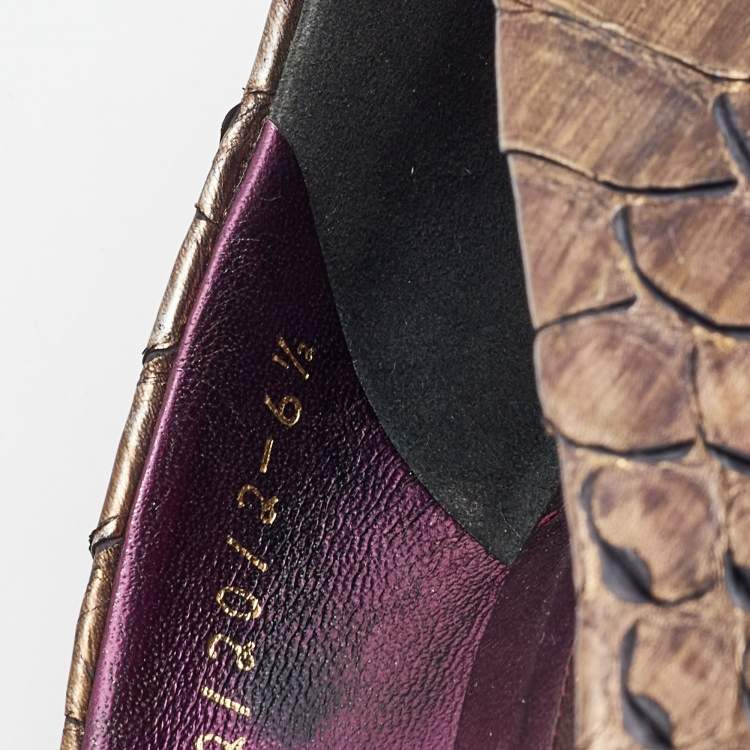 Pre Owned Gina Metallic Brown Python Elle Platform Pumps Size 39.5