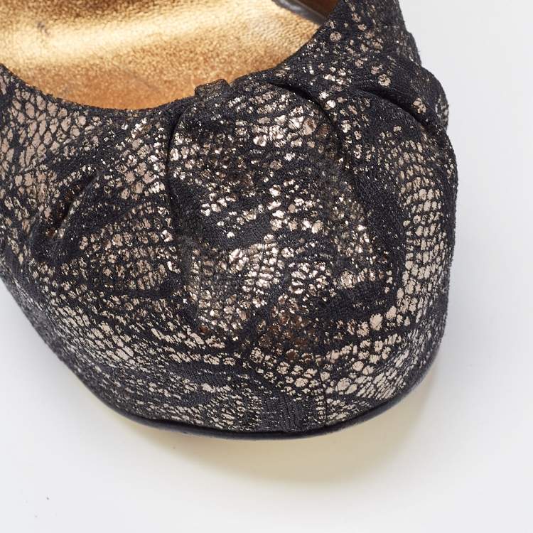 Pre Owned Gina Black/Silver Brocade Fabric Pleated High Heel Platform Pumps Size 39.5