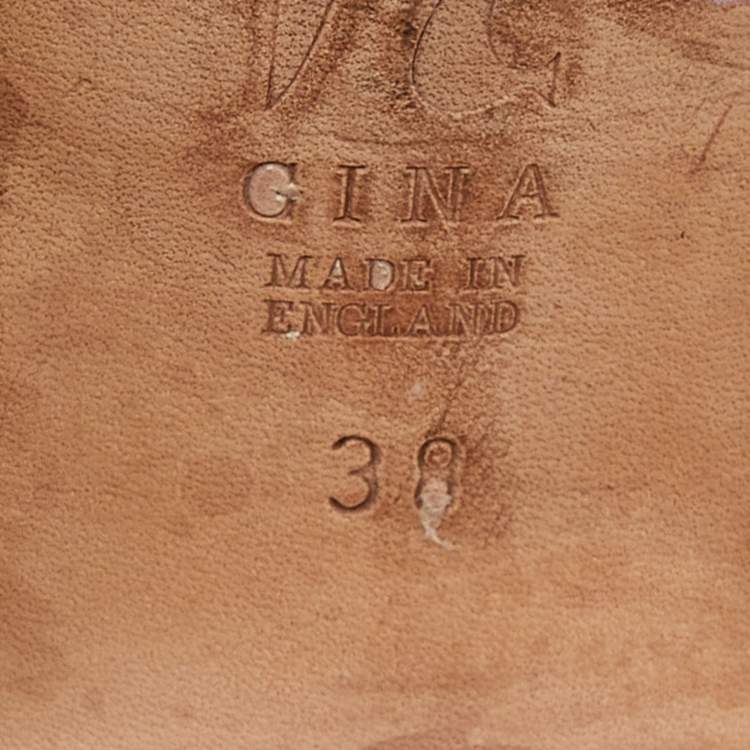 Pre Owned Gina Pink Crystal Embellished Leather Dexie Slide Sandals Size 38