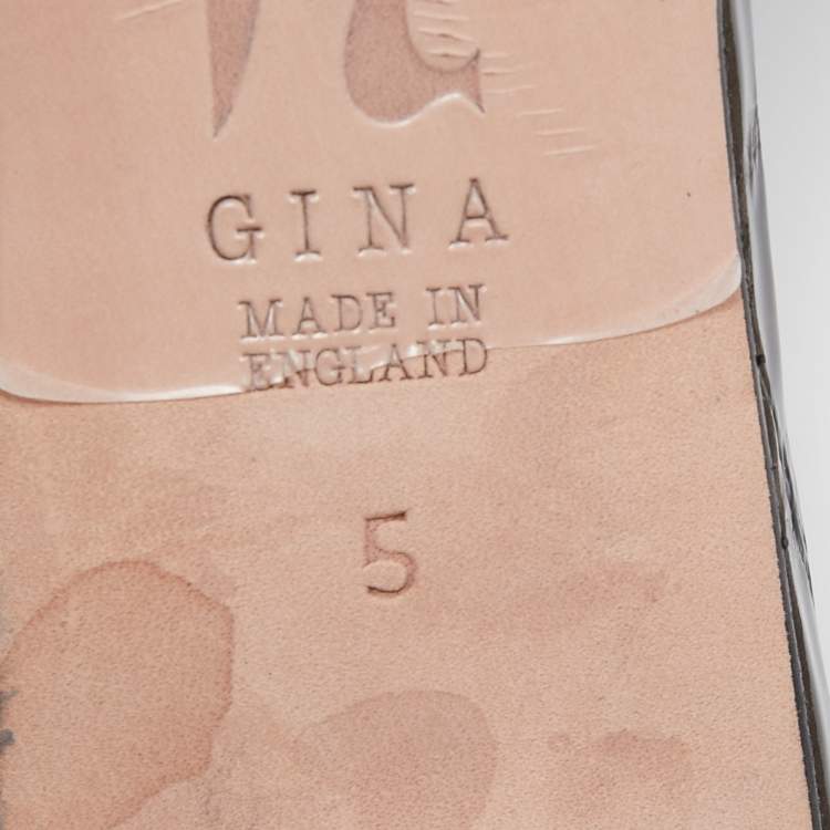 Pre Owned Gina Black Croc Embossed Patent Leather Crystal Embellished Slides Sandals Size 38