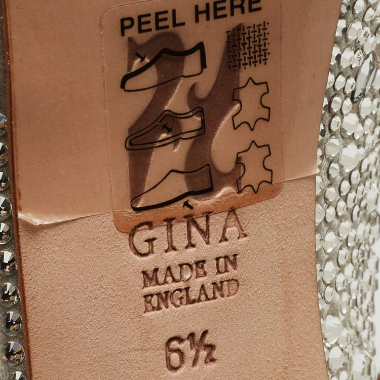 مملوكة مسبقًا Gina Silver Crystal Embellished Satin Open-Toe Platform Slingback Sandals Size 39.5