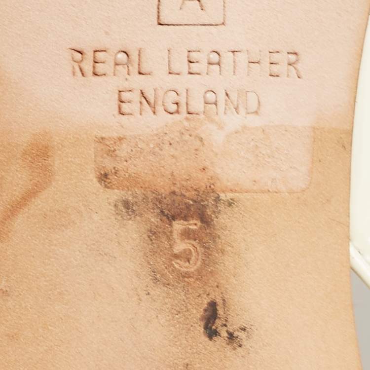 Pre Owned Gina Cream Patent Leather Crystal Embellished Slingback Sandals Size 38