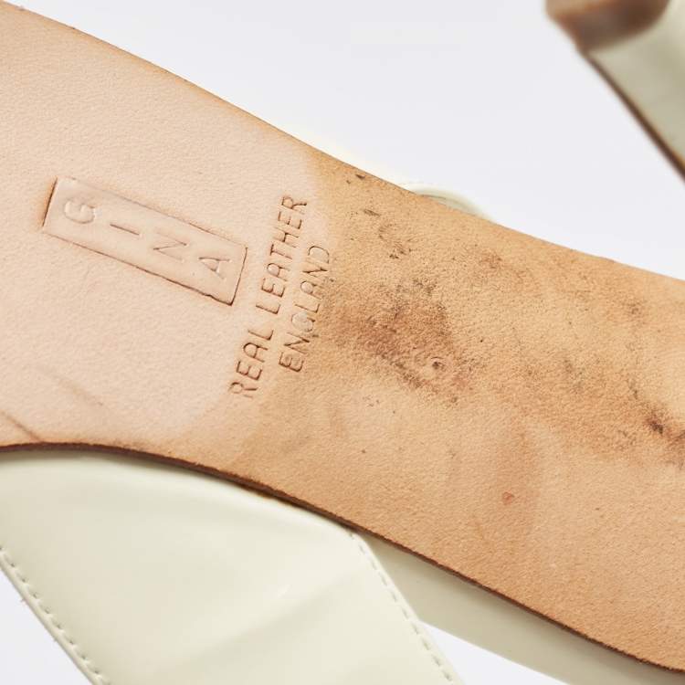 Pre Owned Gina Cream Patent Leather Crystal Embellished Slingback Sandals Size 38