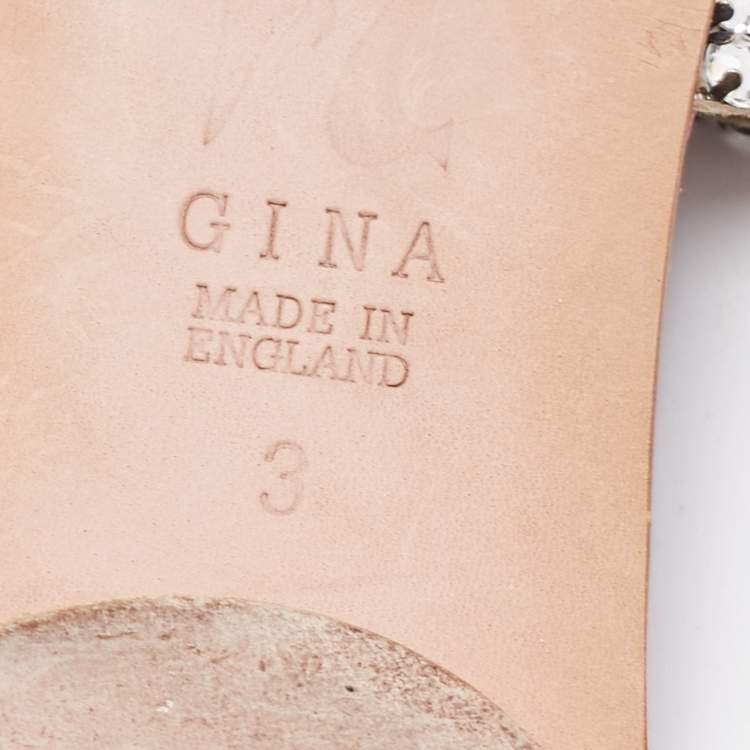 Pre Owned Gina Silver/Pink Crystal Embellished Leather Flat Slides Size 36