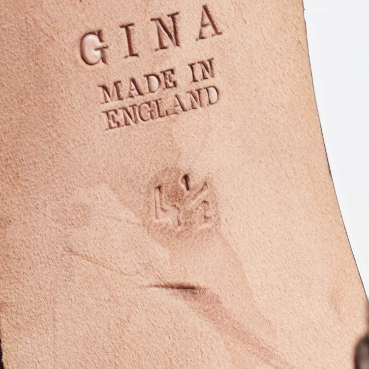 Pre Owned Gina Metallic Grey Crystal Embellished Leather Slide Sandals Size 37.5