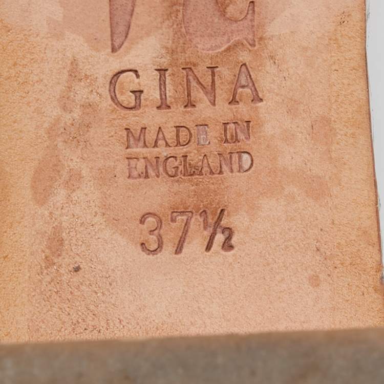 Pre Owned Gina Metallic Grey Crystal Embellished Leather Slide Sandals Size 37.5