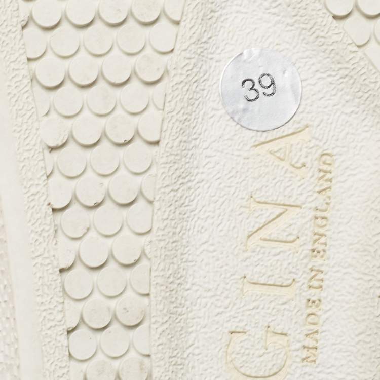 Pre Owned Gina Pink/Beige Crystal Embellished Satin and Croc Embossed Leather Slip On Sneakers Size 39