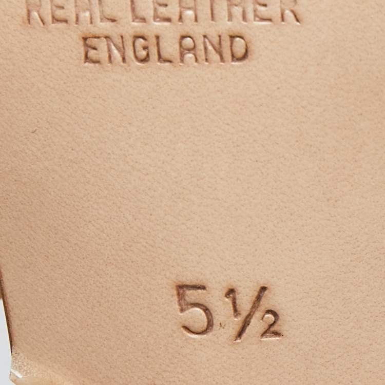 Pre Owned Gina Tan Leather Crystal Embellished Slide Sandals Size 38.5